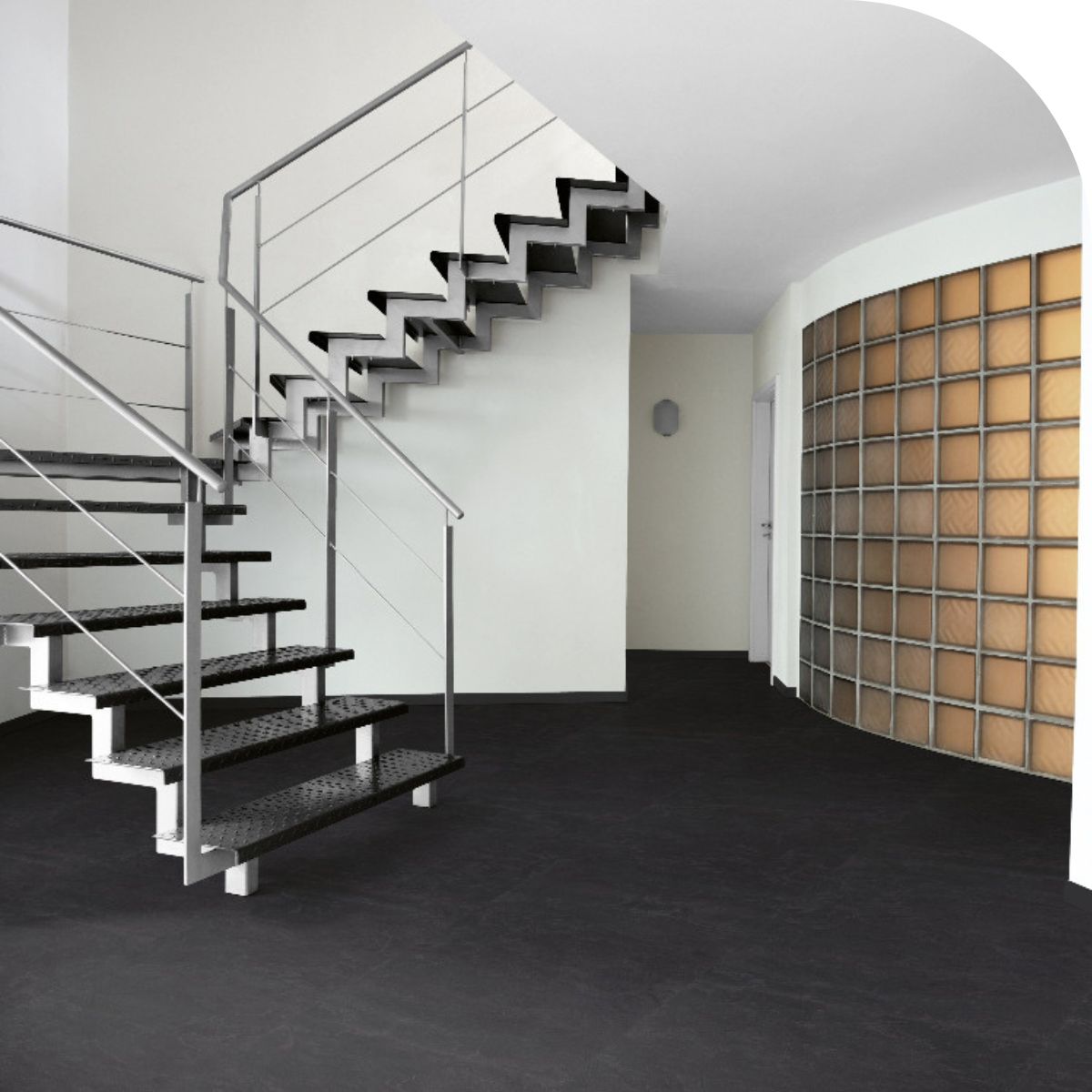 Barth und Co. - SPC Designboden Brick Design - Klick-Vinylboden inkl. Trittschalldämmung - Slate Black - Fliesenoptik - Flur-Treppe